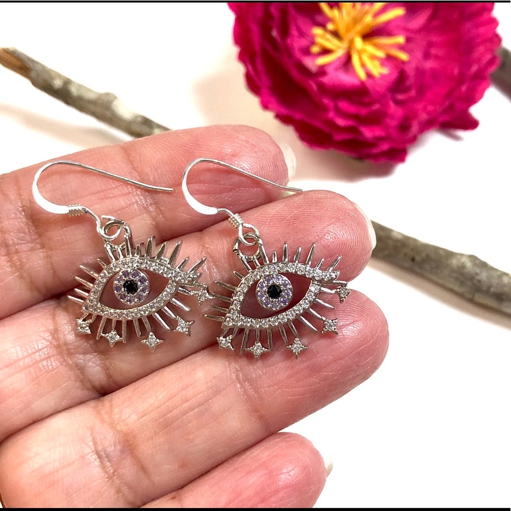 Evil Eye Earrings, Hamsa, Protection, Minimalist - Picture 2 of 9